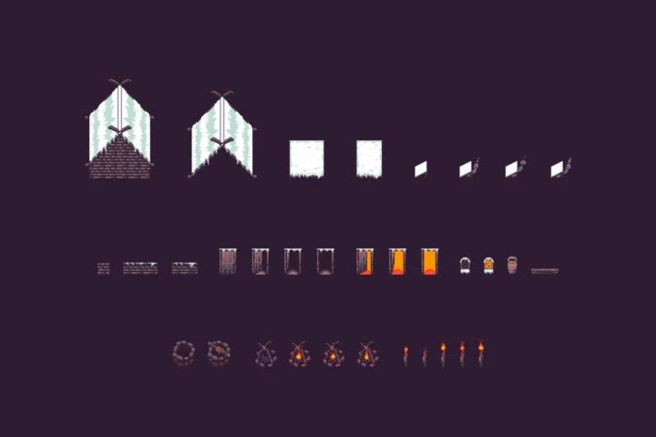 Winter House Top Down Pixel Art