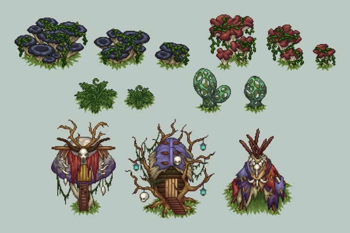 Swamp Objects Top Down Pixel Art