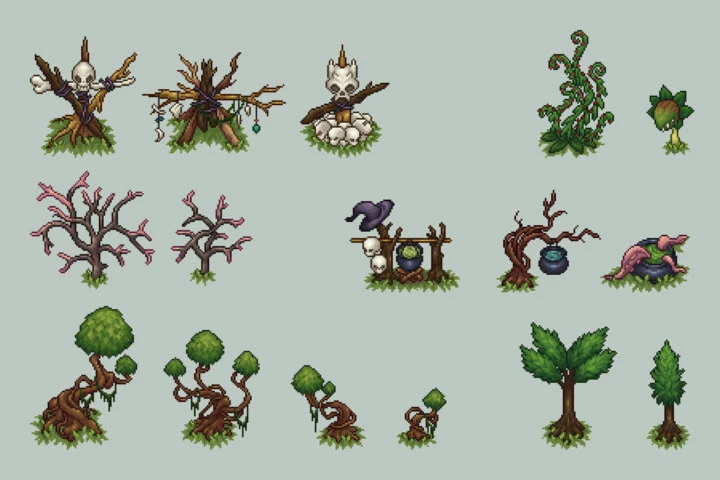 Swamp Objects Top Down Pixel Art