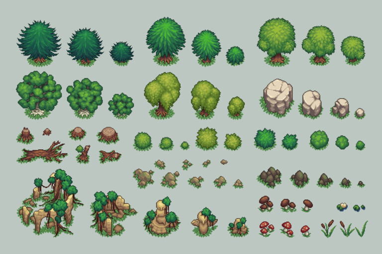 Forest Top-Down Tileset Pixel Art Download - CraftPix.net