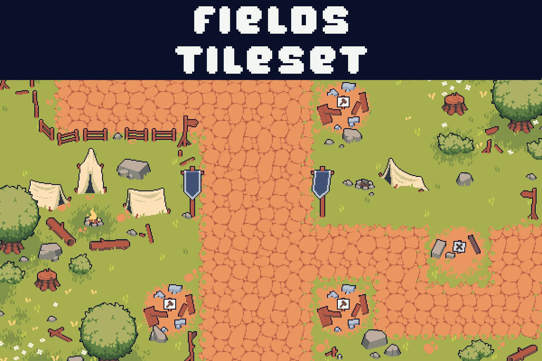 Free Fields Tileset Pixel Art for Tower Defense 