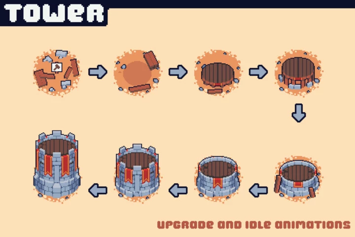 Catapult Towers Pixel Art for Tower Defense