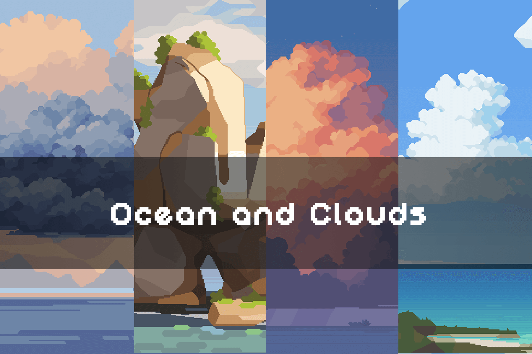 Ocean and Clouds Free Pixel Art Backgrounds - CraftPix.net