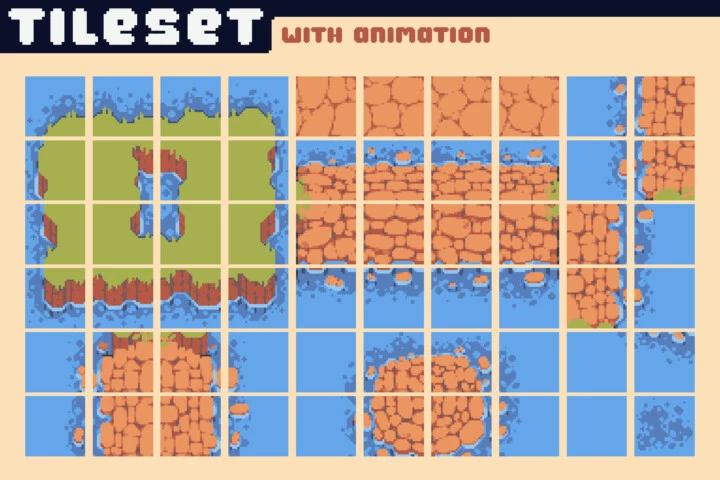 River Tileset Pixel Art for Tower Defense