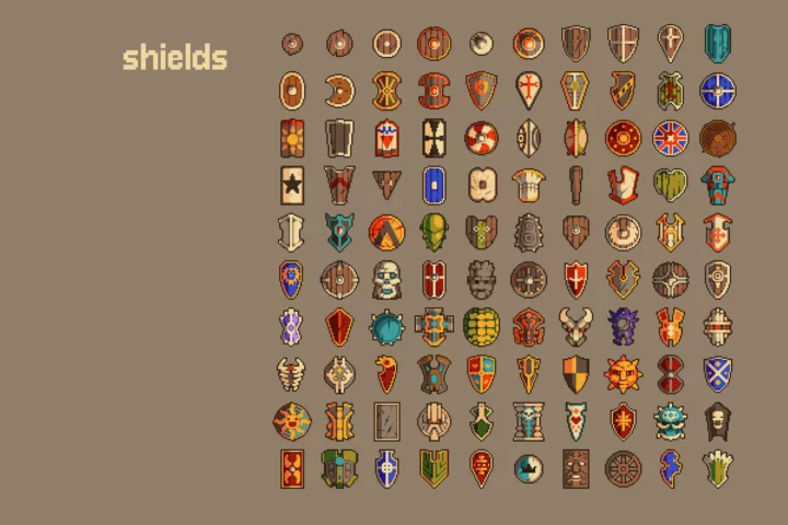 Shield RPG Icons 32×32 Pixel Art