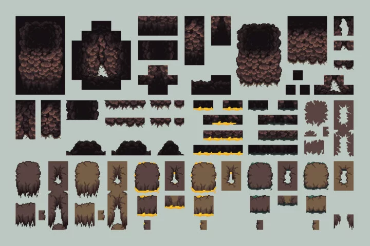 Cave Tileset Top Down Pixel Art