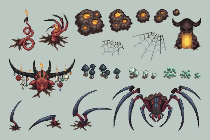 Cave Tileset Top Down Pixel Art