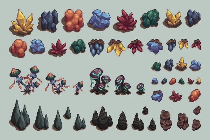 Cave Tileset Top Down Pixel Art