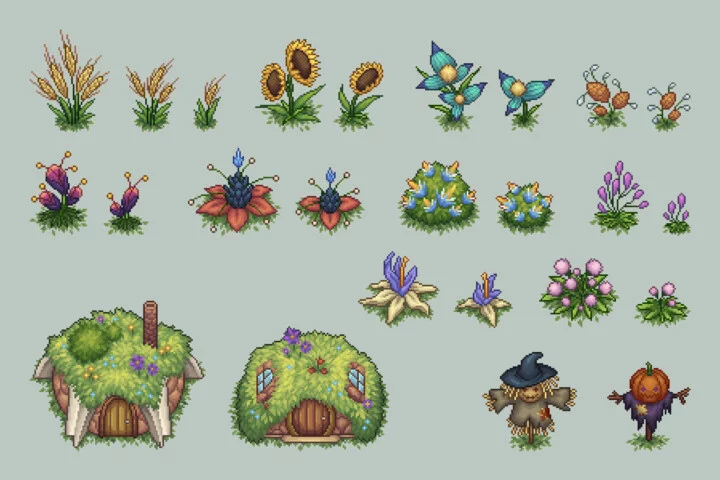 Glade Objects Top Down Pixel Art
