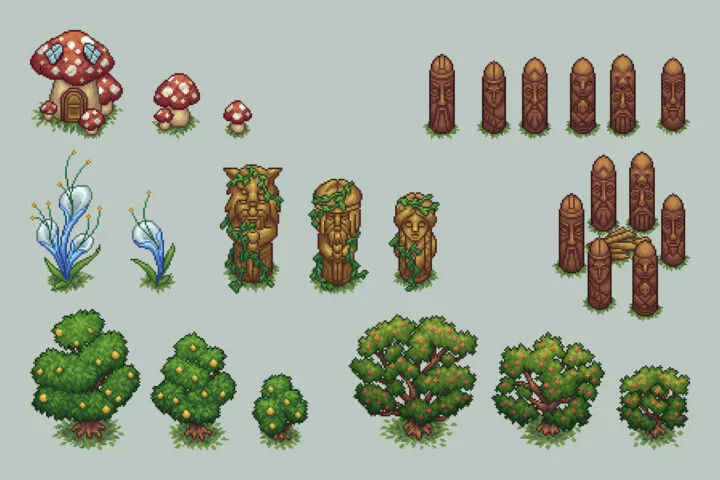 Glade Objects Top Down Pixel Art