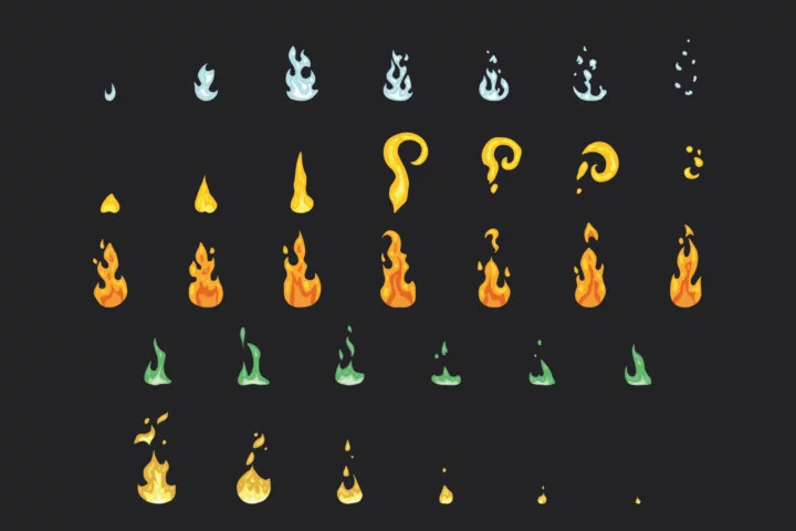 Cartoon Fire Flame Animation Sprite Set