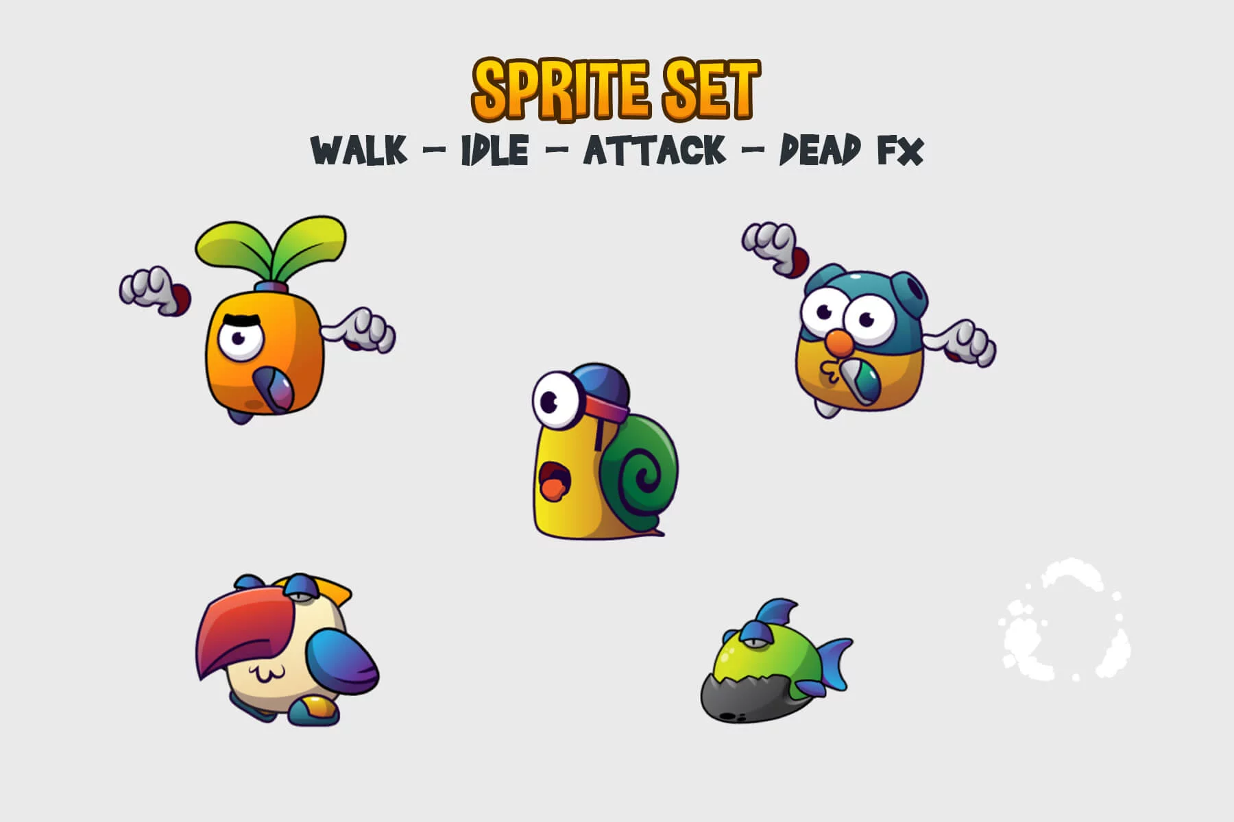 Cute characters, monsters, and game assets