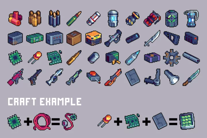 Cyberpunk Weapons and Ammo Pixel Art 32×32 Icon Pack