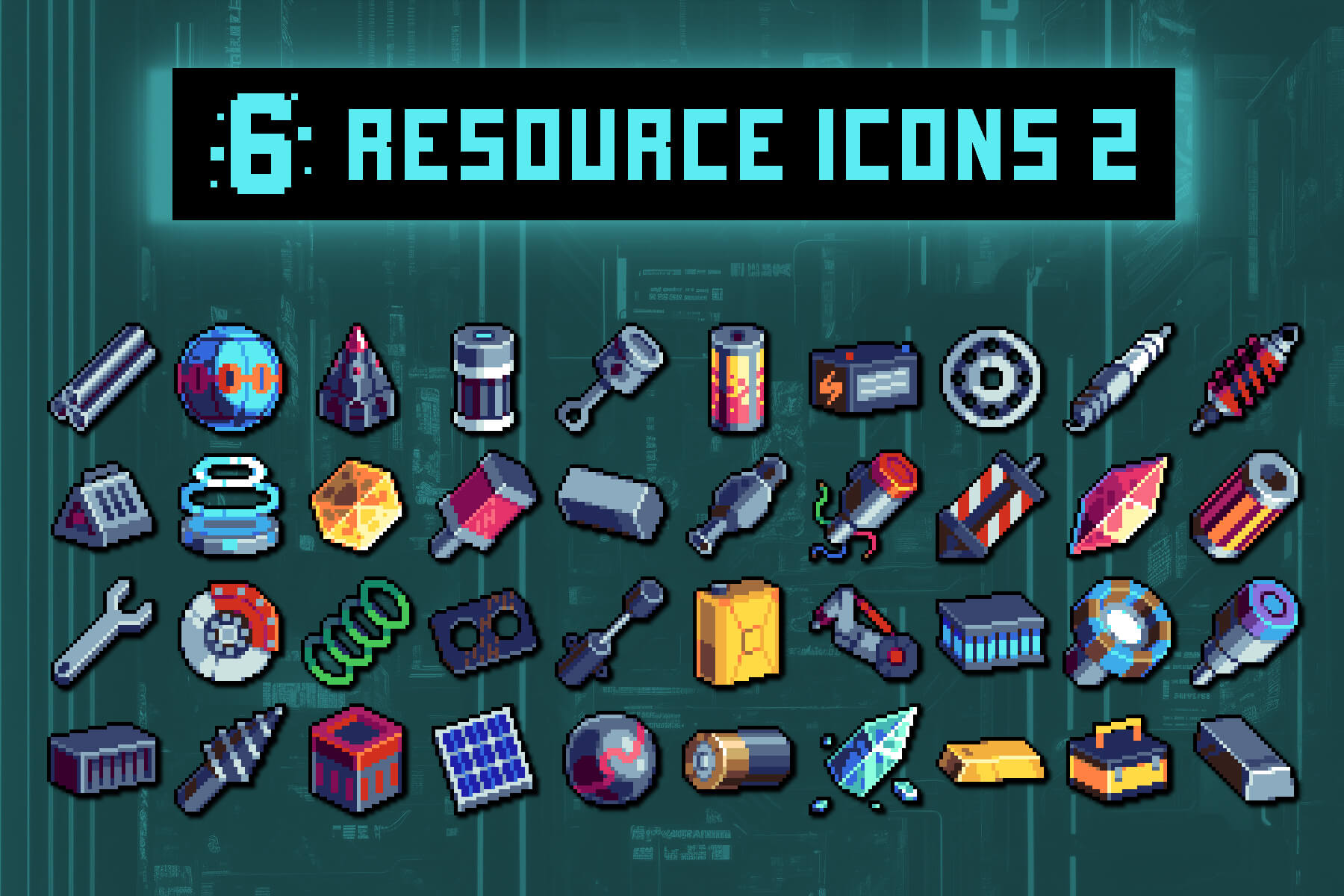 Resources for Cyberpunk Topic Pixel Art 32x32 Icon Pack - CraftPix.net