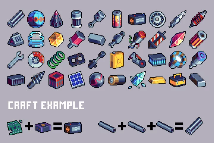 Resources for Cyberpunk Topic Pixel Art 32×32 Icon Pack