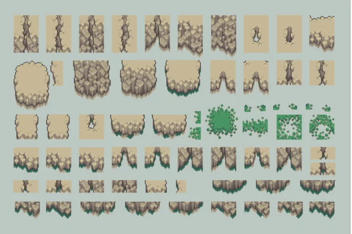 Rocky Top-Down Tileset Pixel Art for RPG