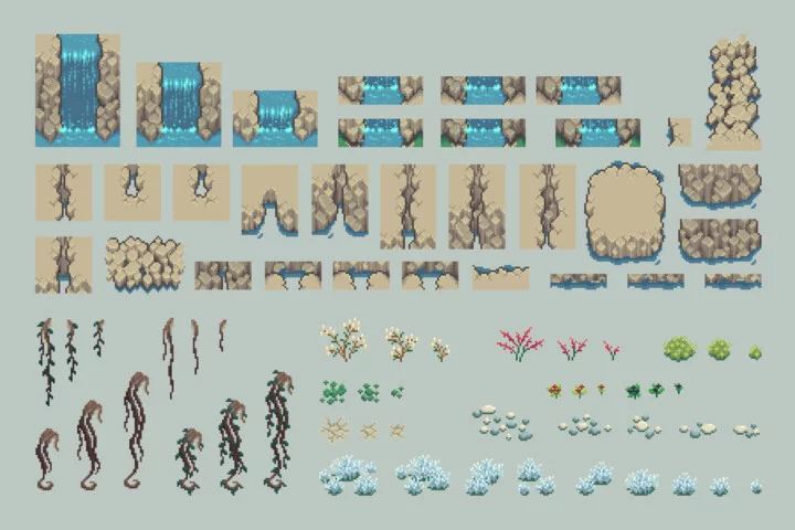 Rocky Top-Down Tileset Pixel Art for RPG
