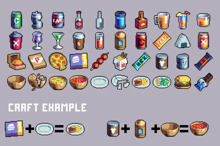 Street Food for Cyberpunk Pixel Art 32×32 Icons