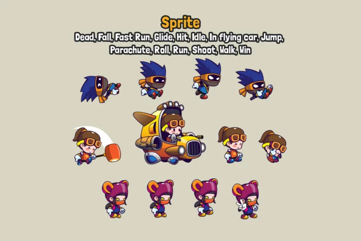 Colorful Cartoon Characters Asset Sprite Pack