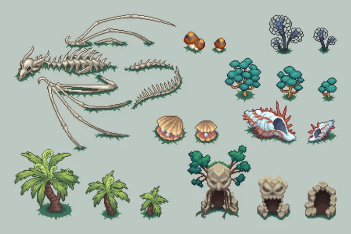 Free Rocky Area Objects Pixel Art