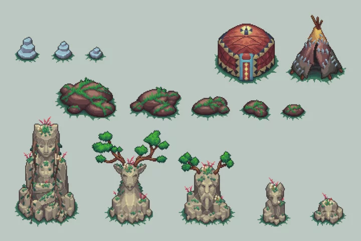 Free Rocky Area Objects Pixel Art