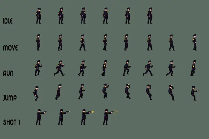 Police Character Sprites Pixel Art