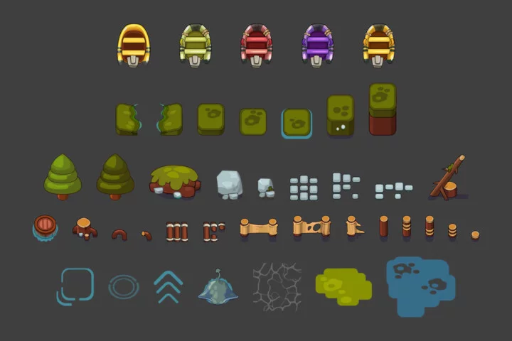 Top View Boat, Water and Land Asset Set