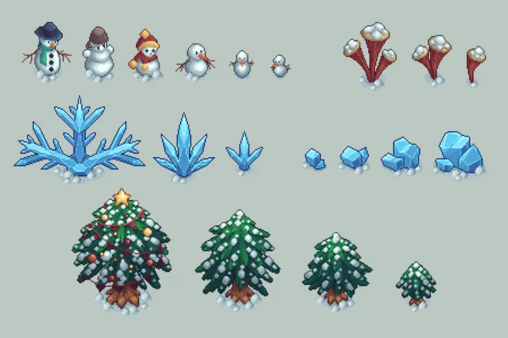 Winter Top-Down Pixel Art Tileset for RPG