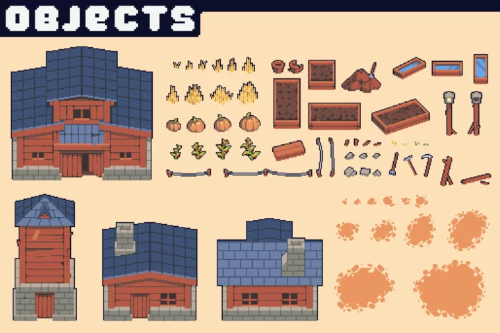 Farm Tileset Pixel Art Asset Pack for Tower Defense