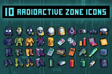 Free Protective Suit Against Radiation and Things Pixel Art Icons