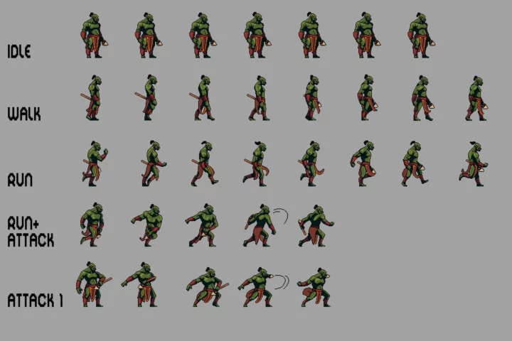 Orc Character Sprite Sheets Pixel Art