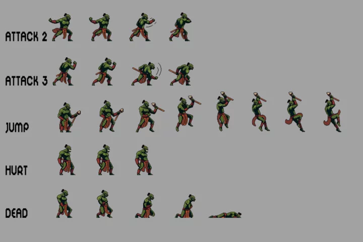 Orc Character Sprite Sheets Pixel Art
