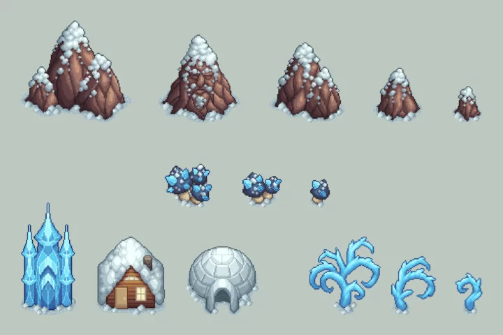 Top-Down Winter Objects Pixel Art