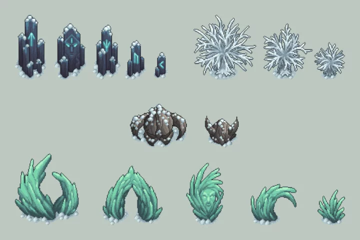 Top-Down Winter Objects Pixel Art