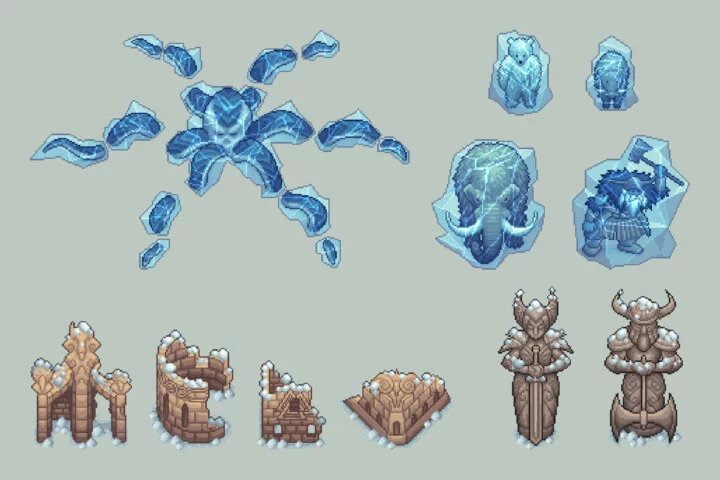 Top-Down Winter Objects Pixel Art