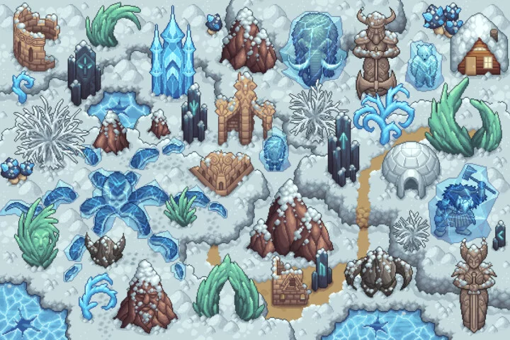 Top-Down Winter Objects Pixel Art