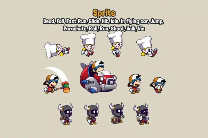 3 Chibi Cartoon Characters Sprite Pack