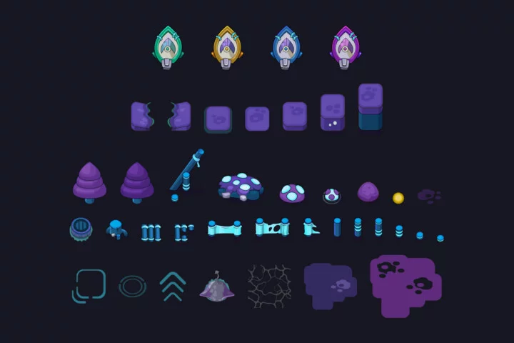 Boat, Water and Earth Tiles Night Theme Game Assets