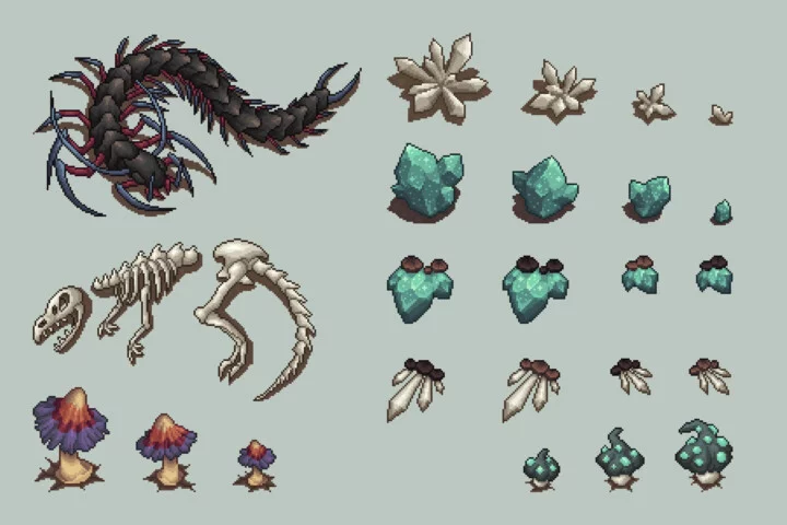 Free Top-Down Pixel Art Cave Objects