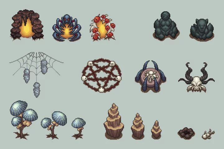 Free Top-Down Pixel Art Cave Objects