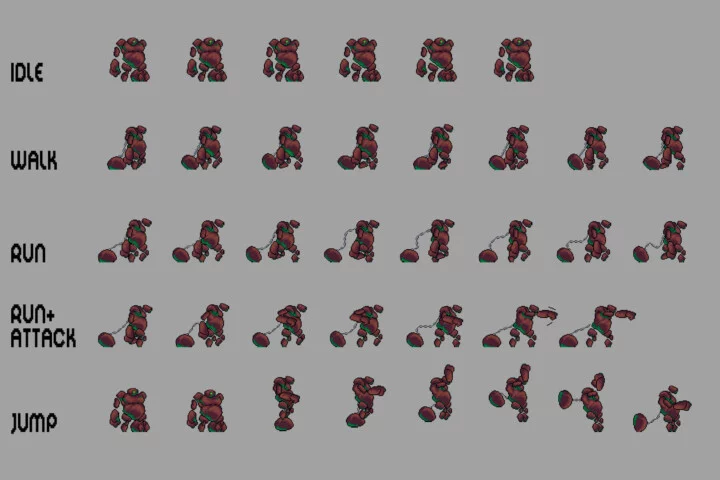 Golem Character Sprite Sheets Pixel Art