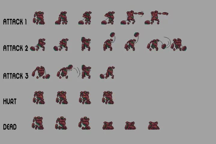 Golem Character Sprite Sheets Pixel Art