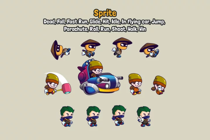 3 Cartoon Characters 2D Asset Pack