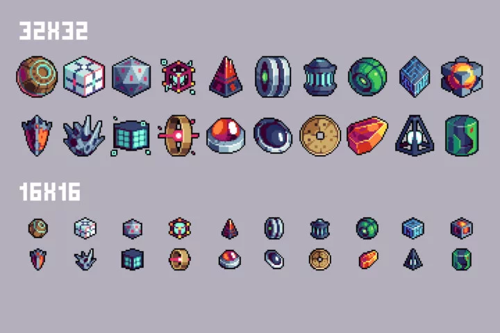 Artifact 32×32 Icons Pixel Art for Cyberpunk