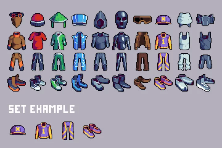 Clothing 32×32 Pixel Art Icons for Cyberpunk