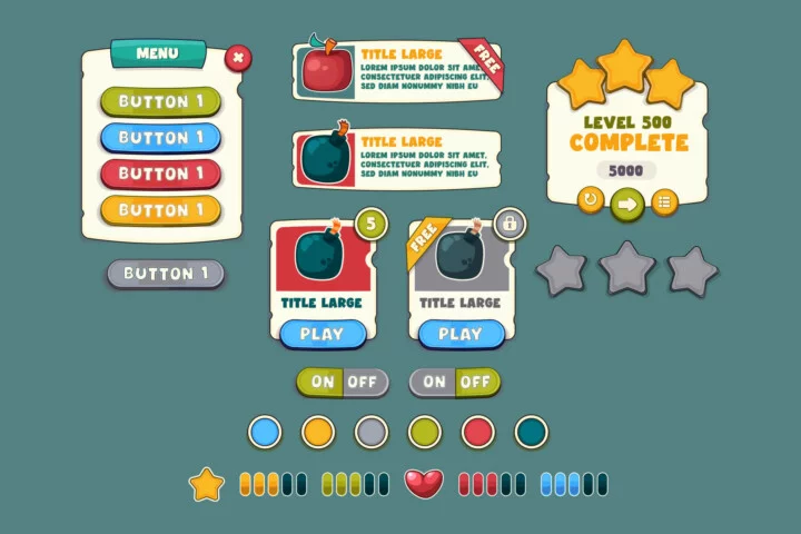 Game UI Buttons and Icons Vector Art
