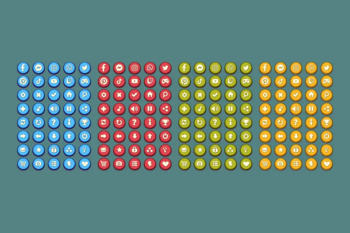 Game UI Buttons and Icons Vector Art