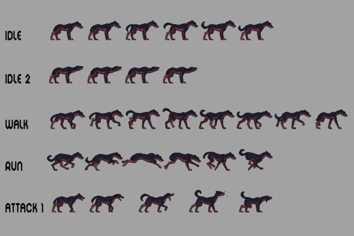 Hellhound Character Sprite Sheets Pixel Art