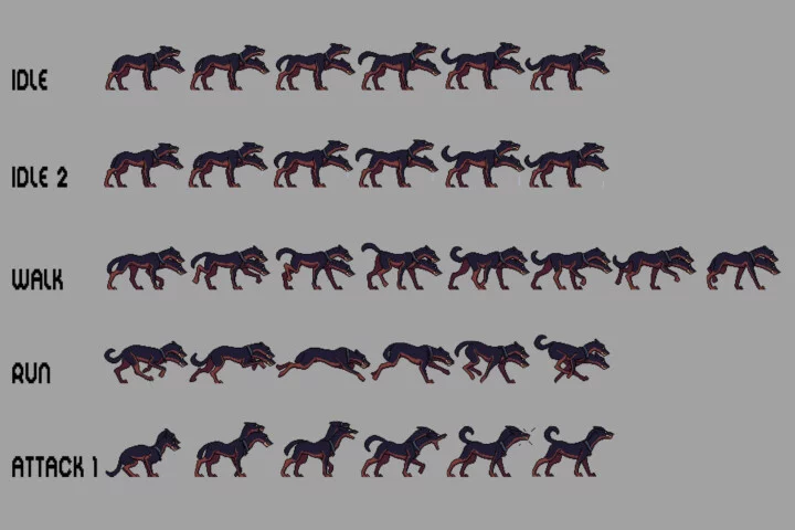 Hellhound Character Sprite Sheets Pixel Art