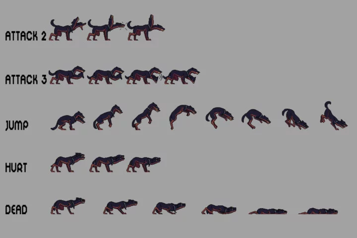 Hellhound Character Sprite Sheets Pixel Art